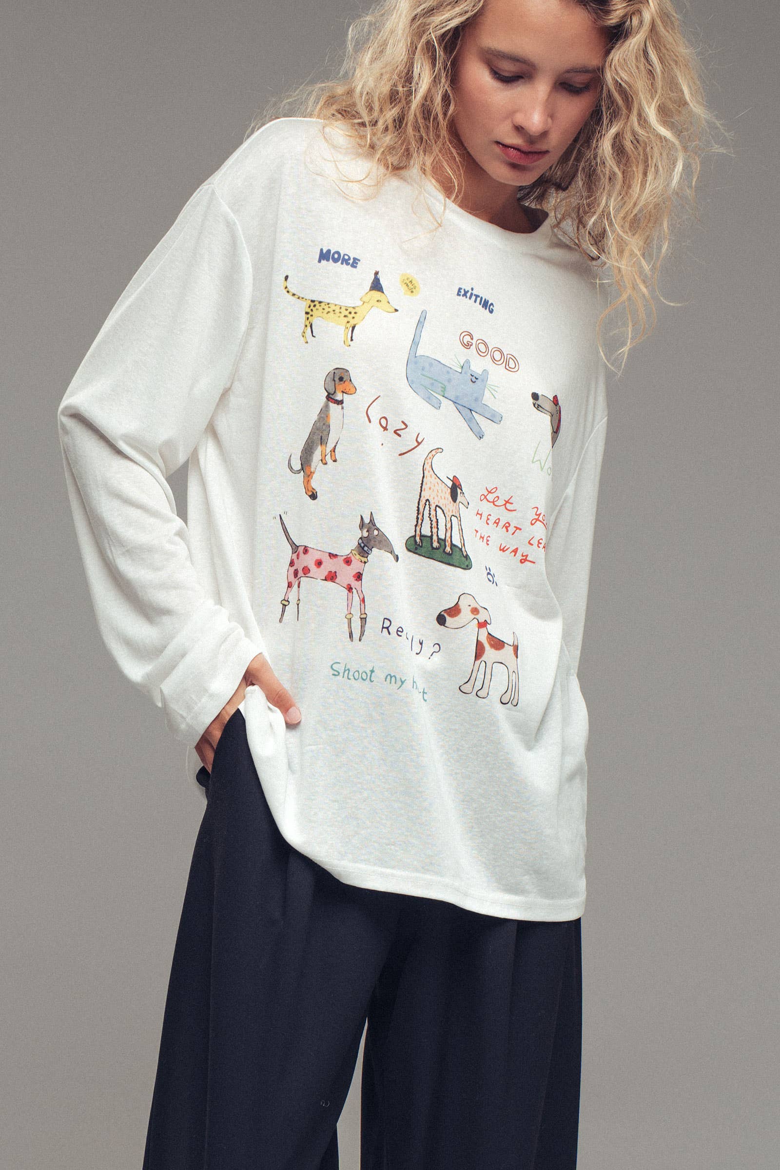 Whimsical Dog Graphic Long Sleeve Top