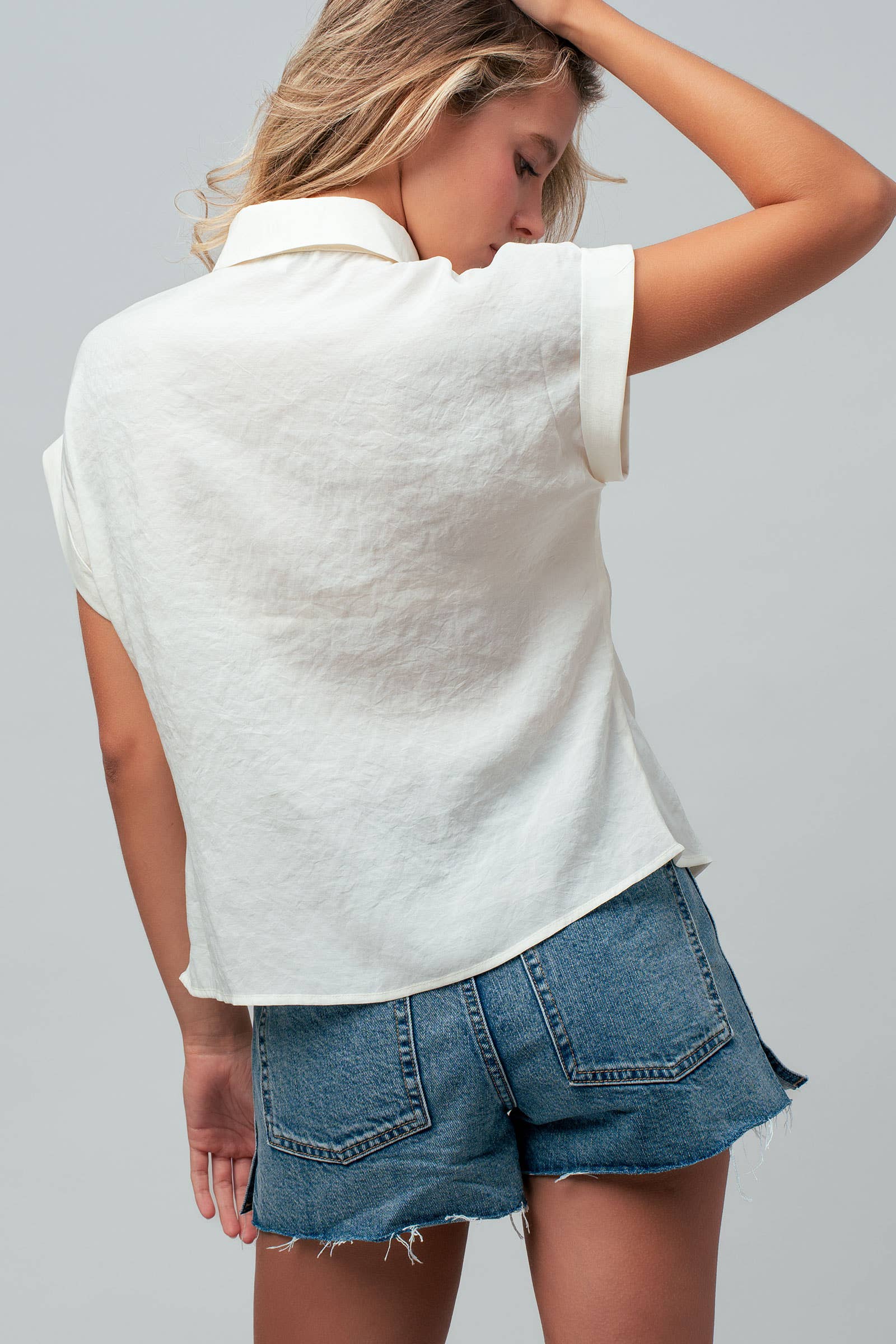 Tie-Front Short Sleeve Modal Blouse