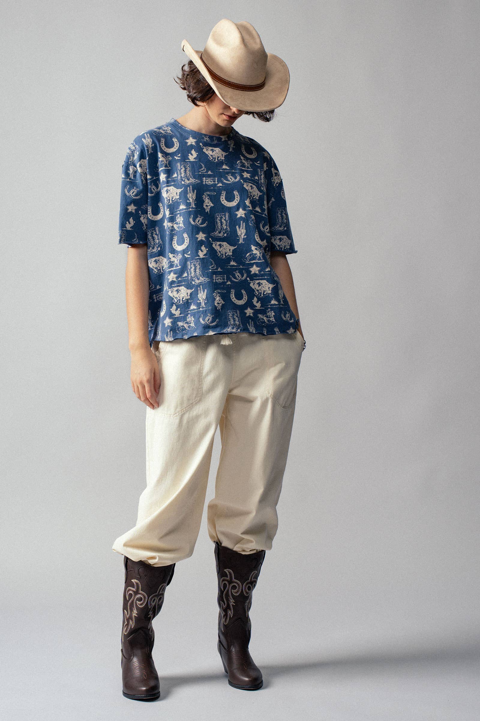 Urban Daizy Western Graphic Print Relaxed Fit Tee Blue T-Shirt - Women's (UDZ-DR-00390) – alternate view 5