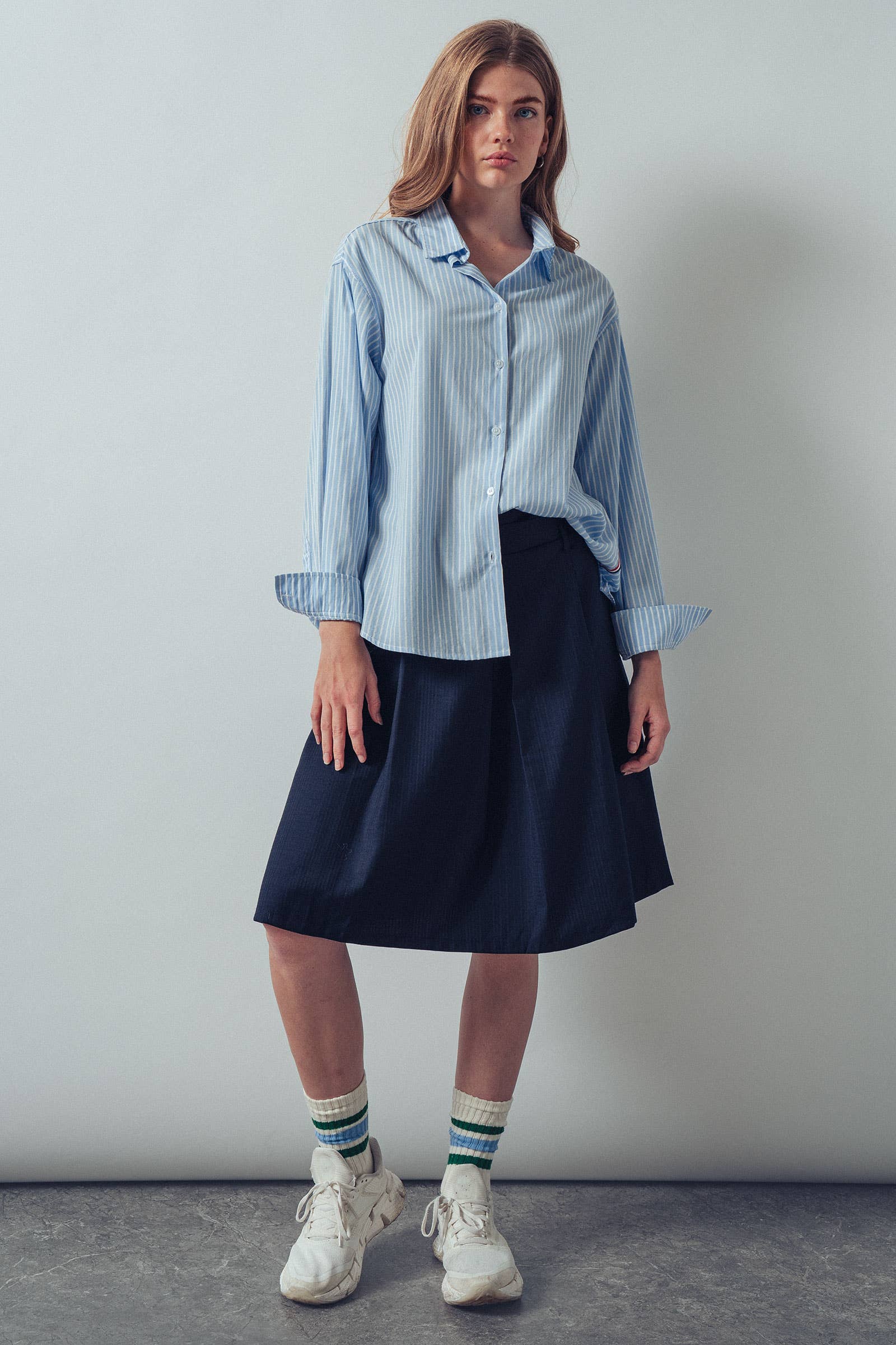 Striped Twill Tape Detail Statement Button Shirt