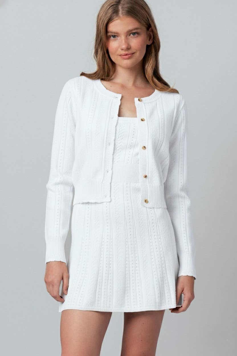 Pointelle Knit Button-Front Cardigan