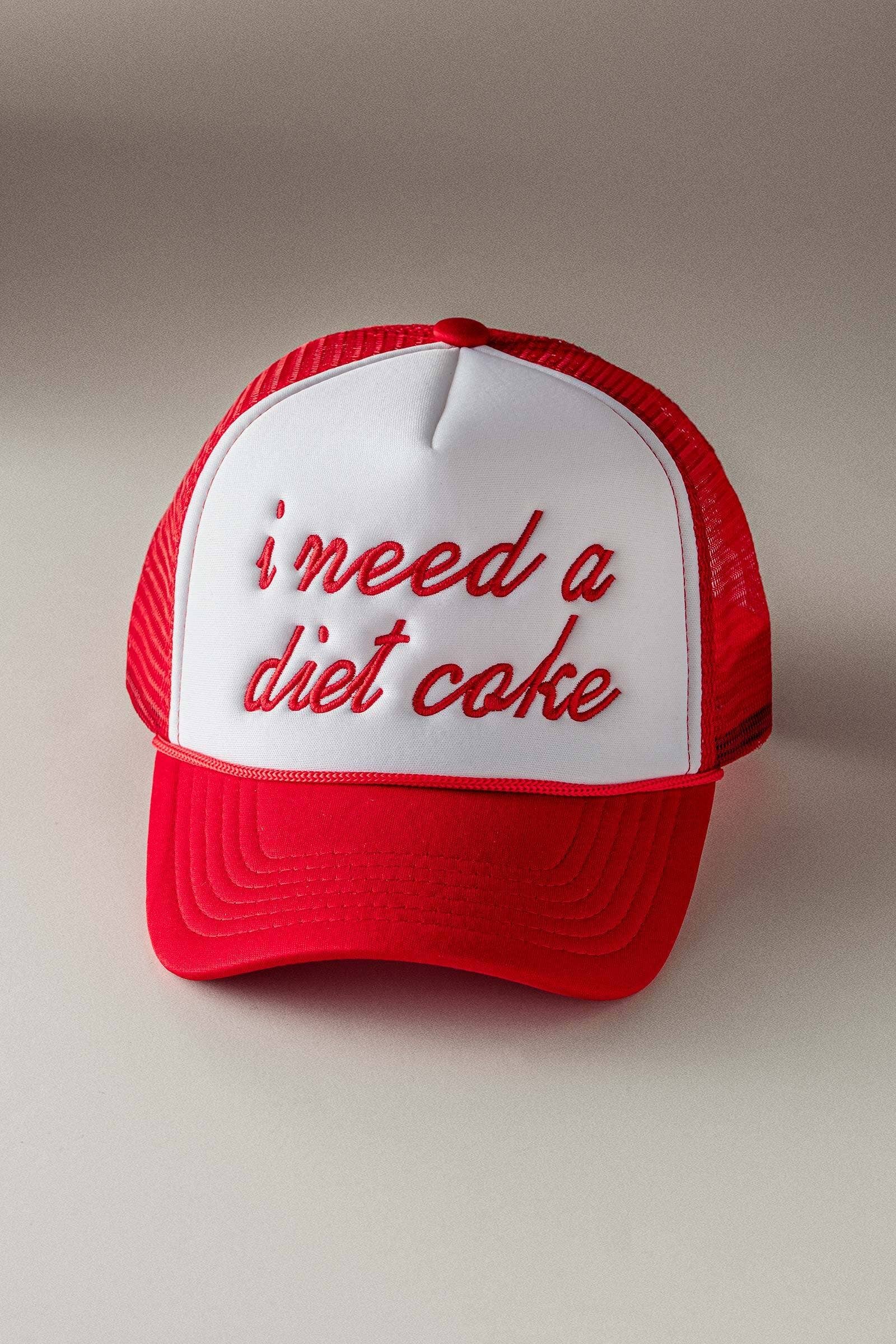 Urban Daizy "I Need a Diet Coke" Embroidered Script Trucker Hat Red Trucker Hat - Women's (UDZ-DR-00392)