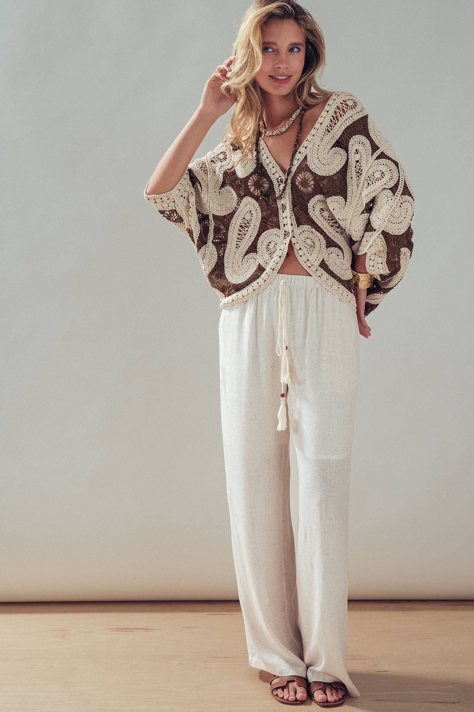 Oversized Paisley Crochet Knit Cardigan