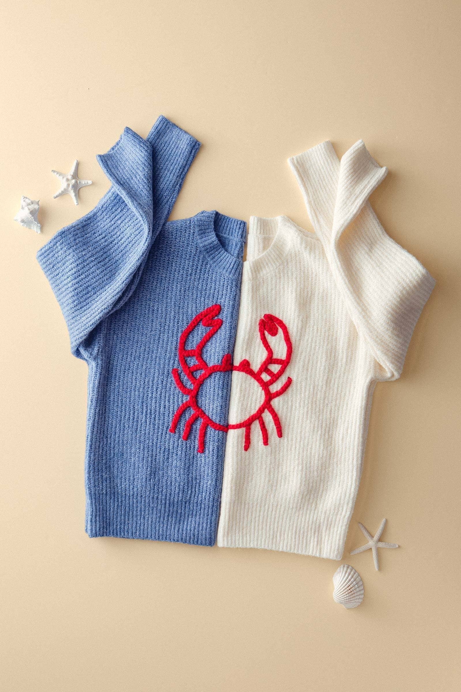 Chunky Crab Embroidered Knit Sweater
