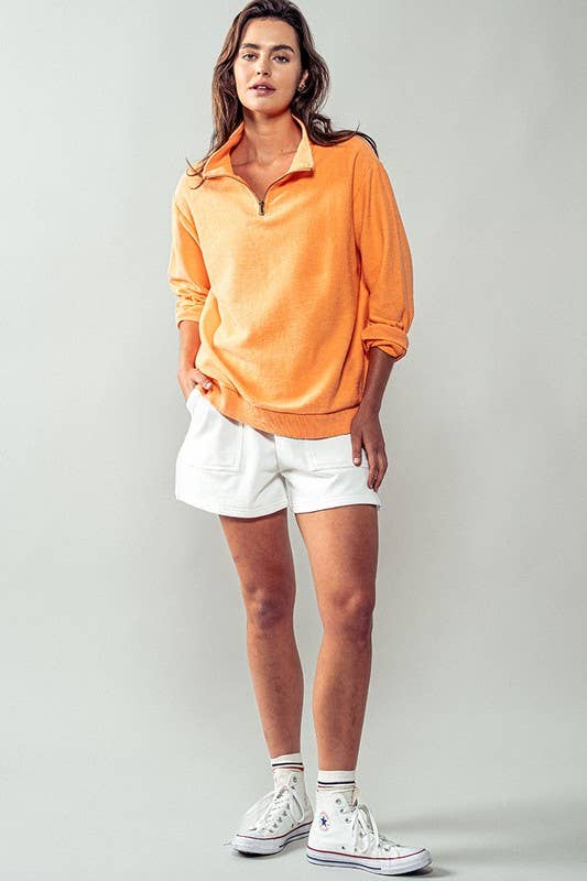 Urban Daizy Vintage Washed Quarter Zip Ribbed Sweatshirt Charcoal Sweatshirt - Women's (UDZ-KN-00255) – alternate view 20