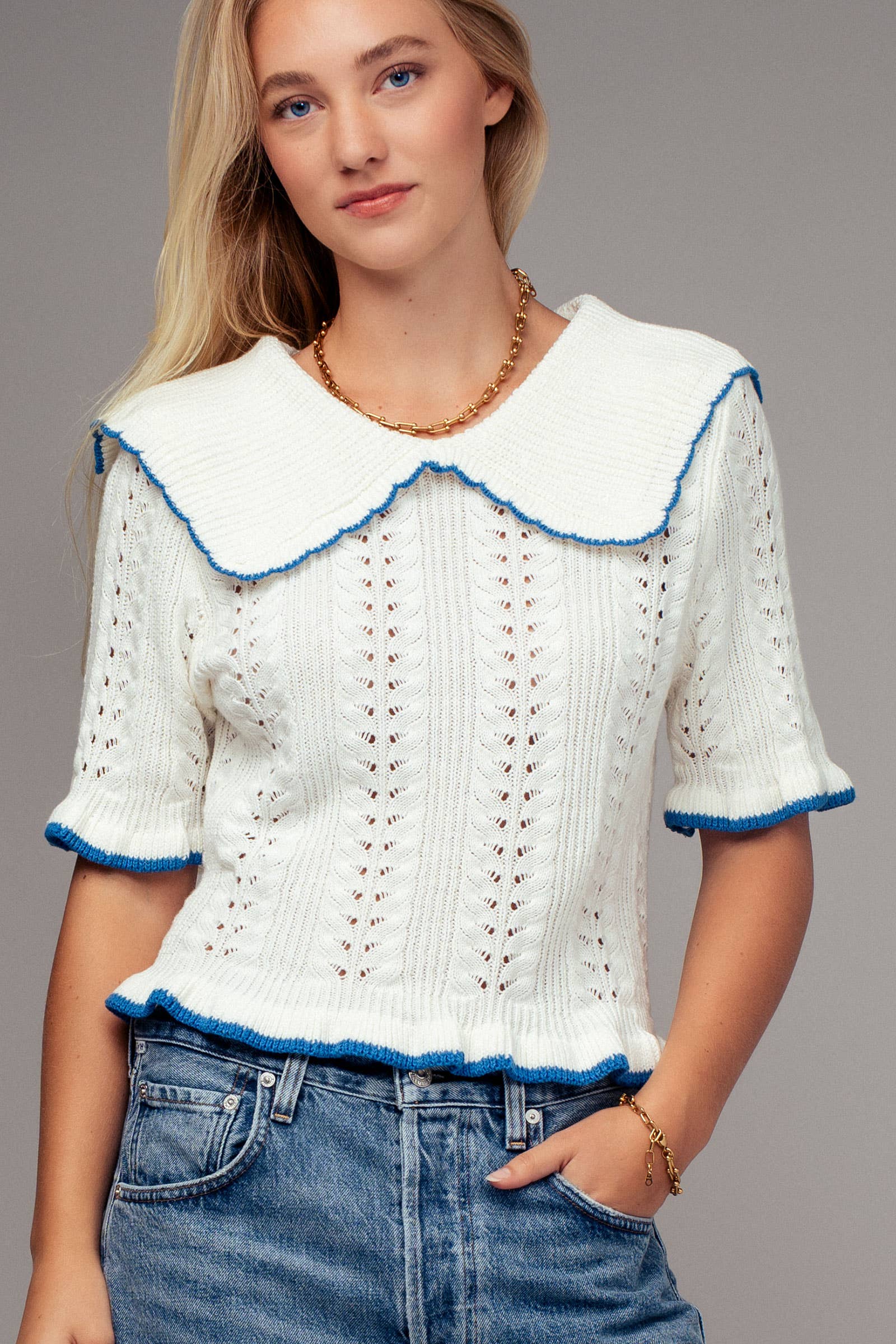 Urban Daizy Crochet Knit Ruffled Top Black Knit Top - Women's (UDZ-TP-00721) – alternate view 23