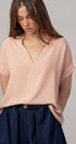 Urban Daizy Relaxed V-Neck Top with Folded Sleeves Ivory Blouse - Women's (UDZ-TP-00570) – alternate view 2