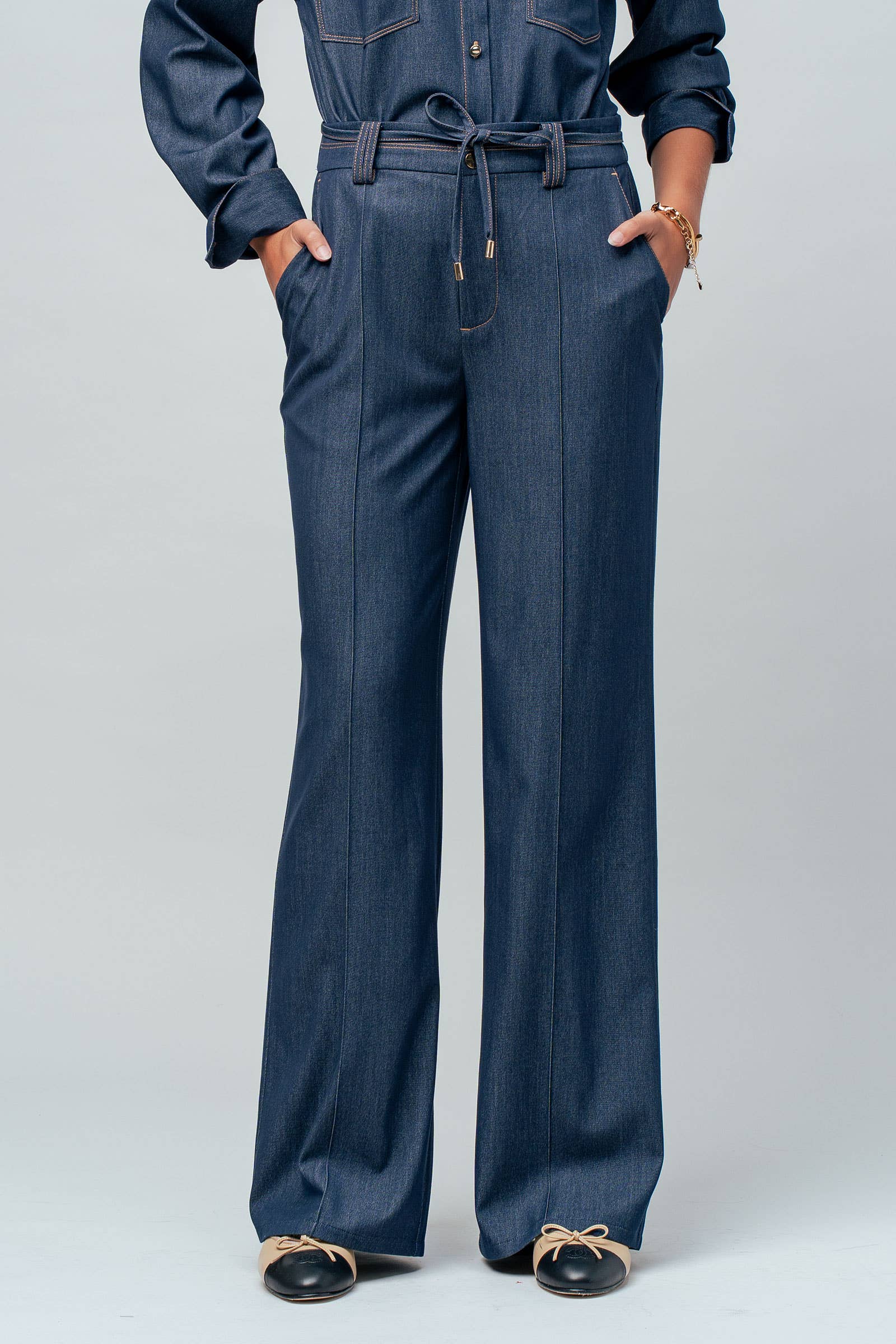Drawstring Wide Leg Denim Pants