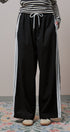 Side Stripe Drawstring Wide-Leg Pants in BLACK - Women's Casual Pants | Urban Daizy
