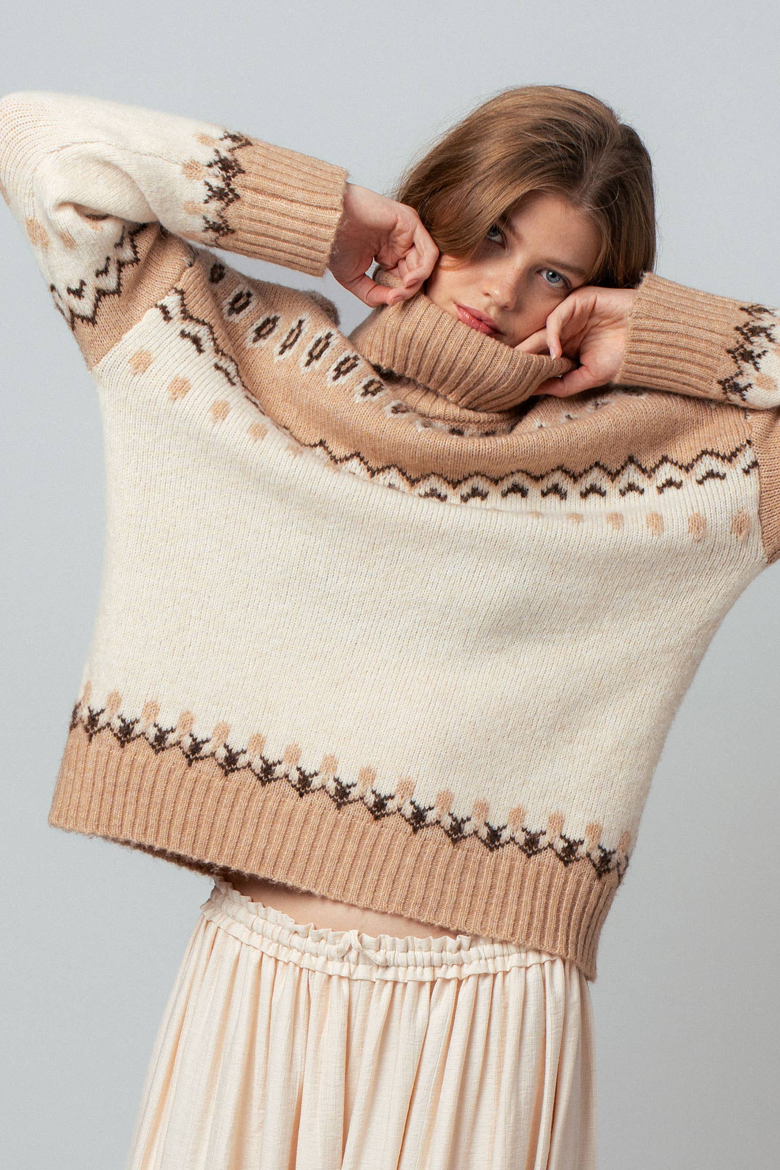 Relaxed Fit Fair Isle Turtleneck Sweater