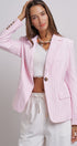Pinstripe Single-Button Notch Lapel Blazer in LT PINK - Women's Fashion | Urban Daizy