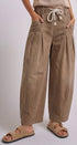 Pleated Wide-Leg Barrel Pant with Drawstring in CAMEL - Women's Casual Pants | Urban Daizy