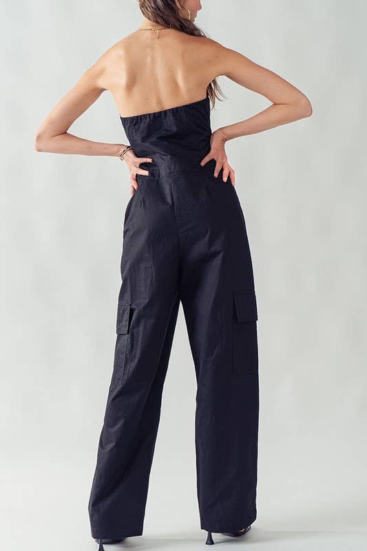Urban Daizy Strapless Wide Leg Cargo Pocket Artisanal Jumpsuit Moss Jumpsuit - Women's (UDZ-JR-00002) – alternate view 14