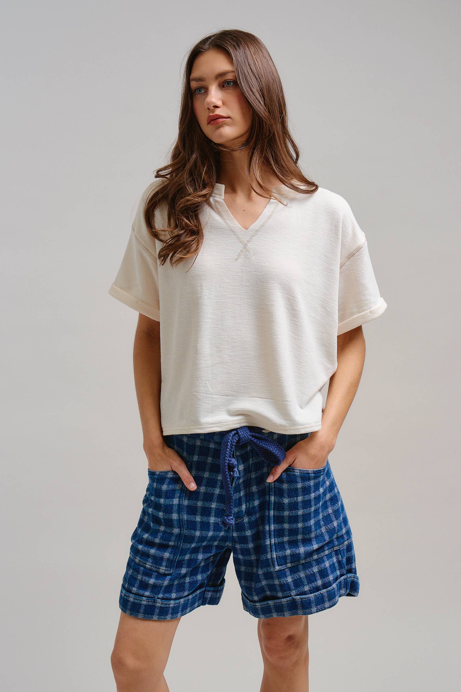 Urban Daizy Short Sleeve Notch Neck Boxy Lounge Tee Ivory Lounge Top - Women's (TNTP4007-Ivory) – alternate view 9