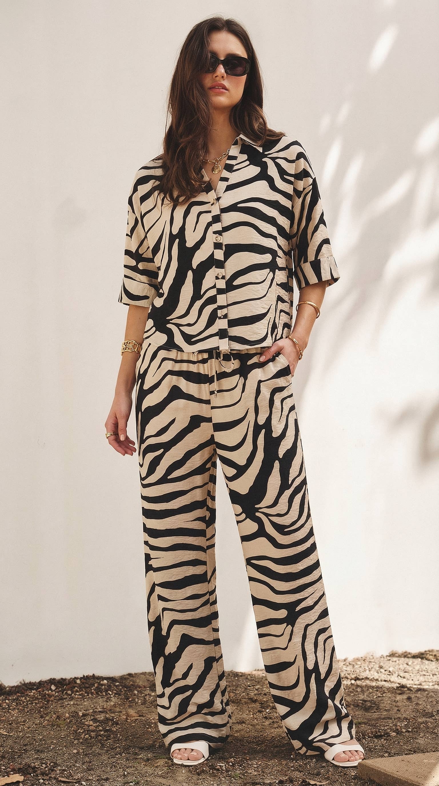 Urban Daizy Zebra Print Relaxed Resort Wear Set Brown Lounge Set - Women's (TNST0278-Brown) – alternate view 11