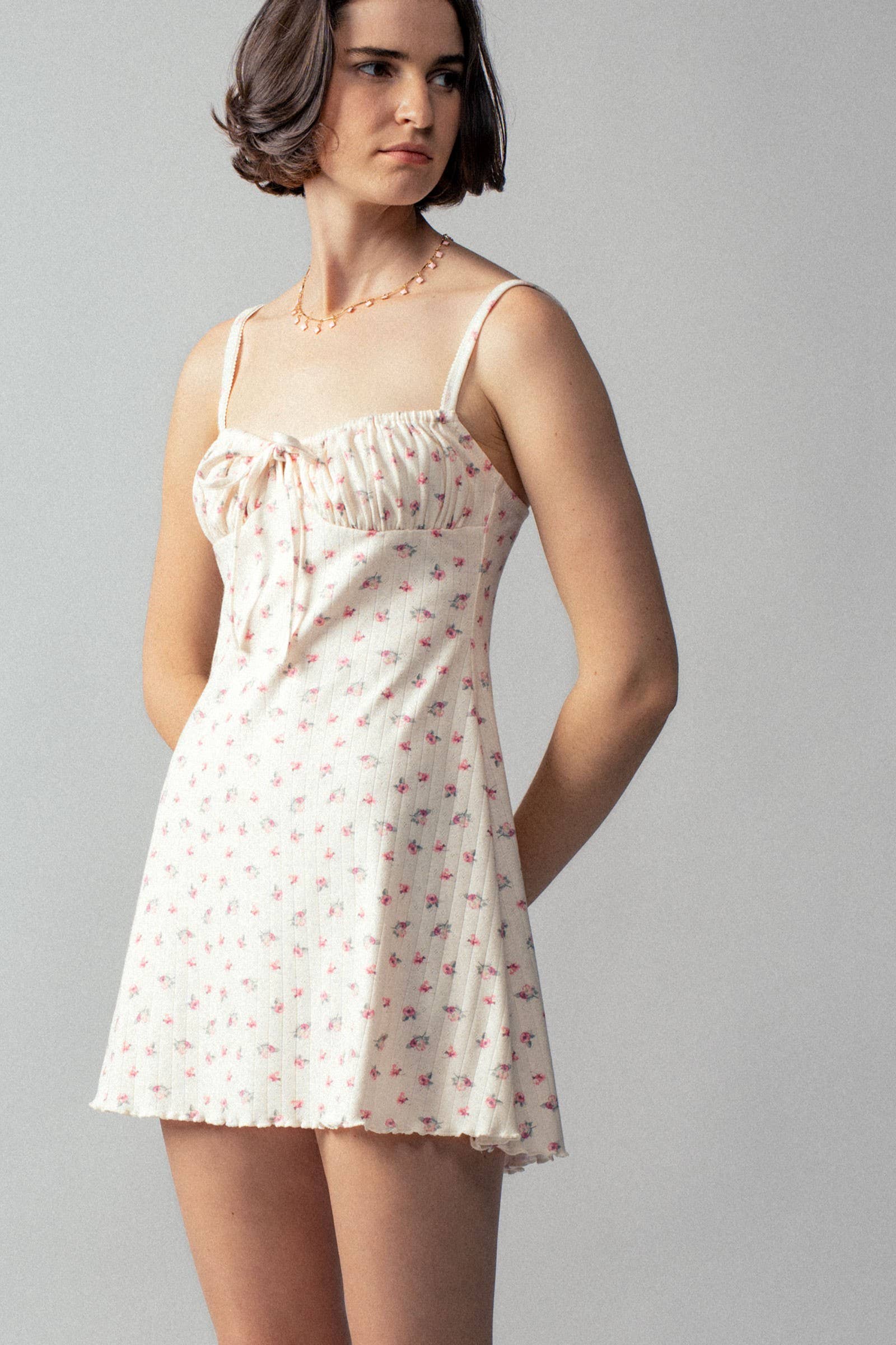 Urban Daizy Pointelle Rosebud Tie-Front Mini Dress Ivory Dress - Women's (UDZ-DR-00511) – alternate view 7