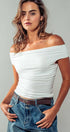 Urban Daizy Bare Bond Off the Shoulder Top - Ruched Sleeve Mocha Knit Top - Women's (UDZ-TP-00495) – alternate view 7
