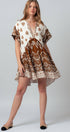 Urban Daizy Mixed-Print V-Neck Tiered Boho Mini Dress Ivory-Brown Dress - Women's (UDZ-DR-00476) – alternate view 13