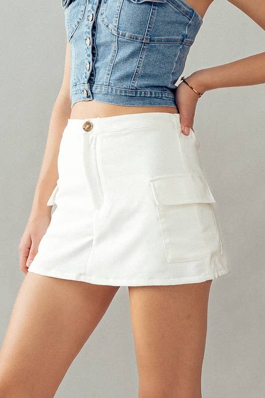 Urban Daizy Smocked Waist Cargo Pocket Skort Grey Skort - Women's (UDZ-SK-00035) – alternate view 4