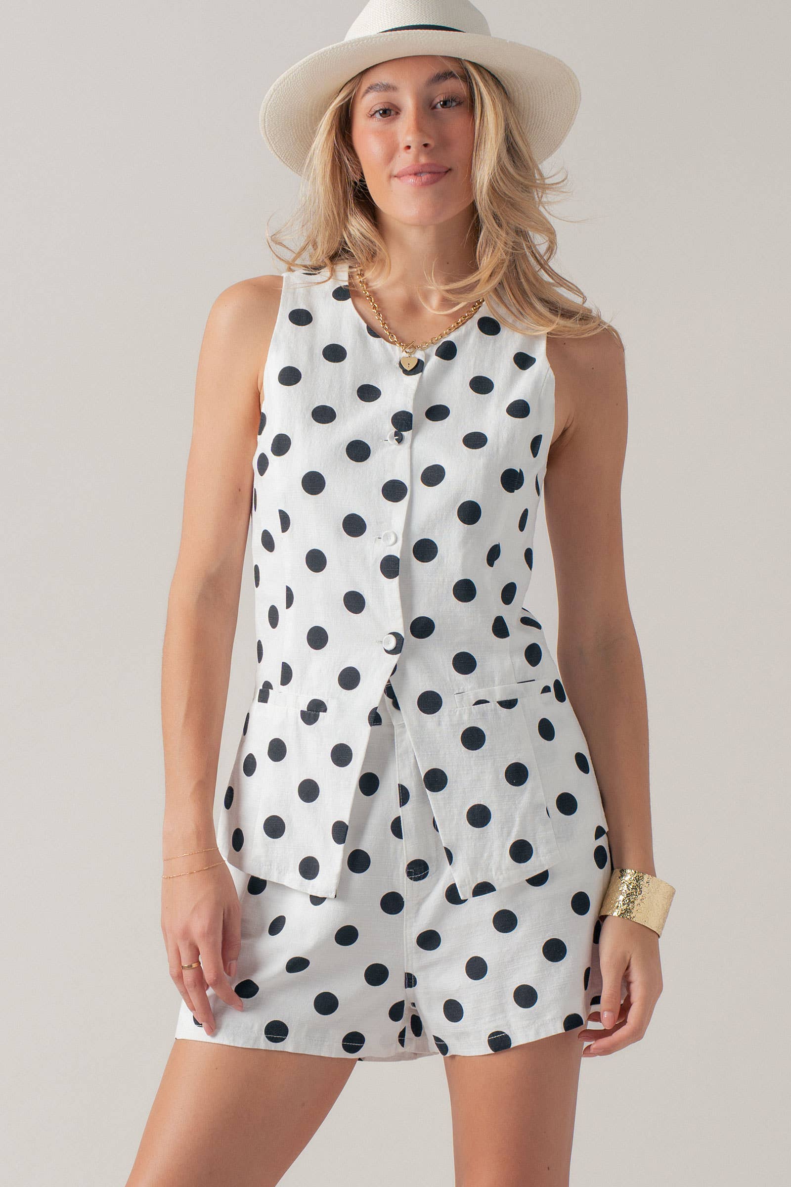 Polka Dot Cotton Linen Matching Set