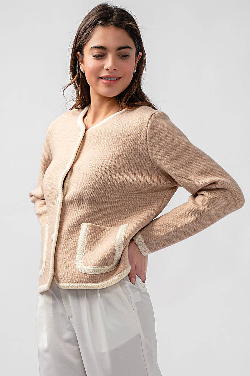 Urban Daizy Classic Contrast Trim Patch Pocket Cardigan Ivory Cardigan - Women's (UDZ-KN-00363) – alternate view 14