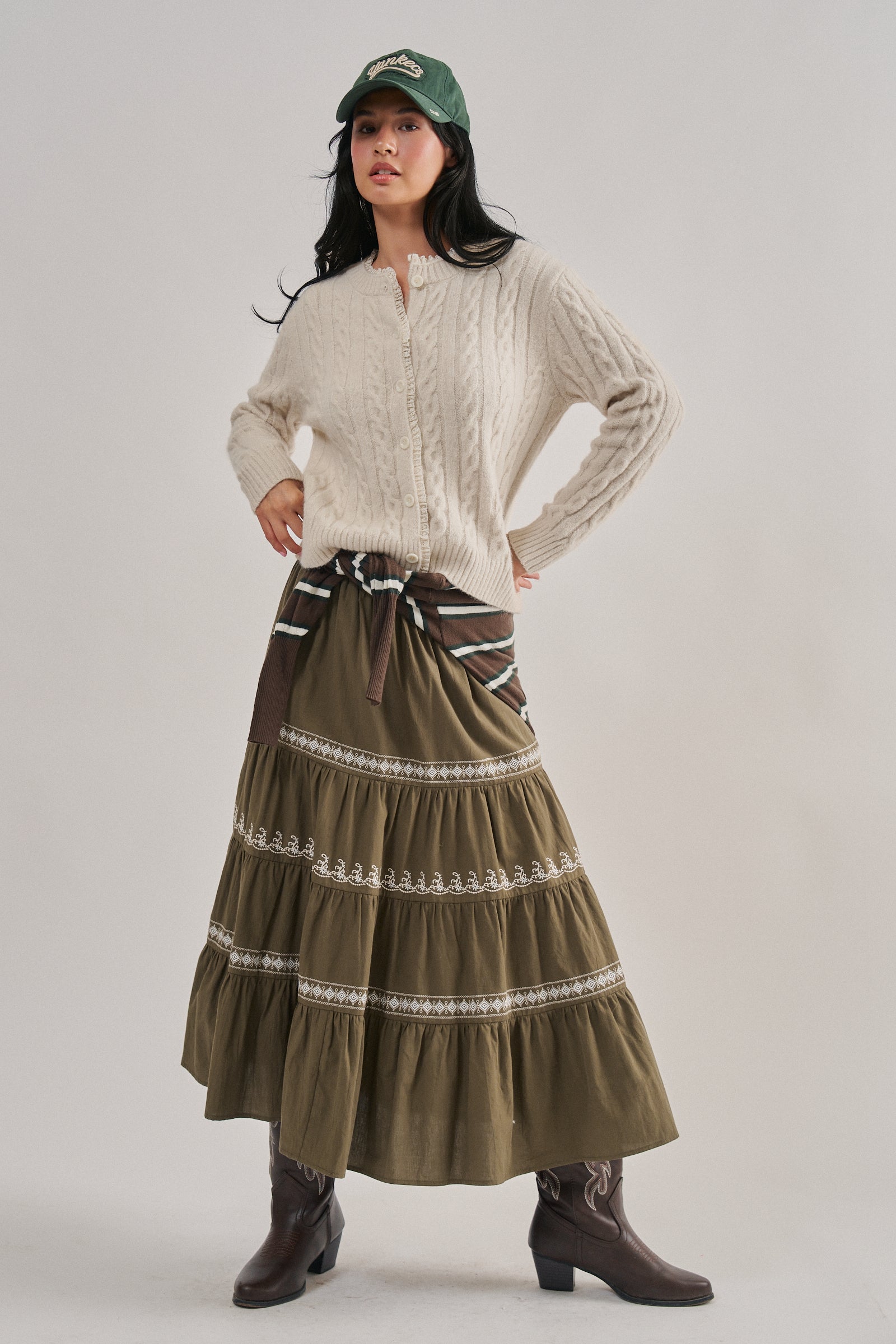 Embroidered Tiered Cotton Maxi Skirt | wholesale skirts | Urban Daizy