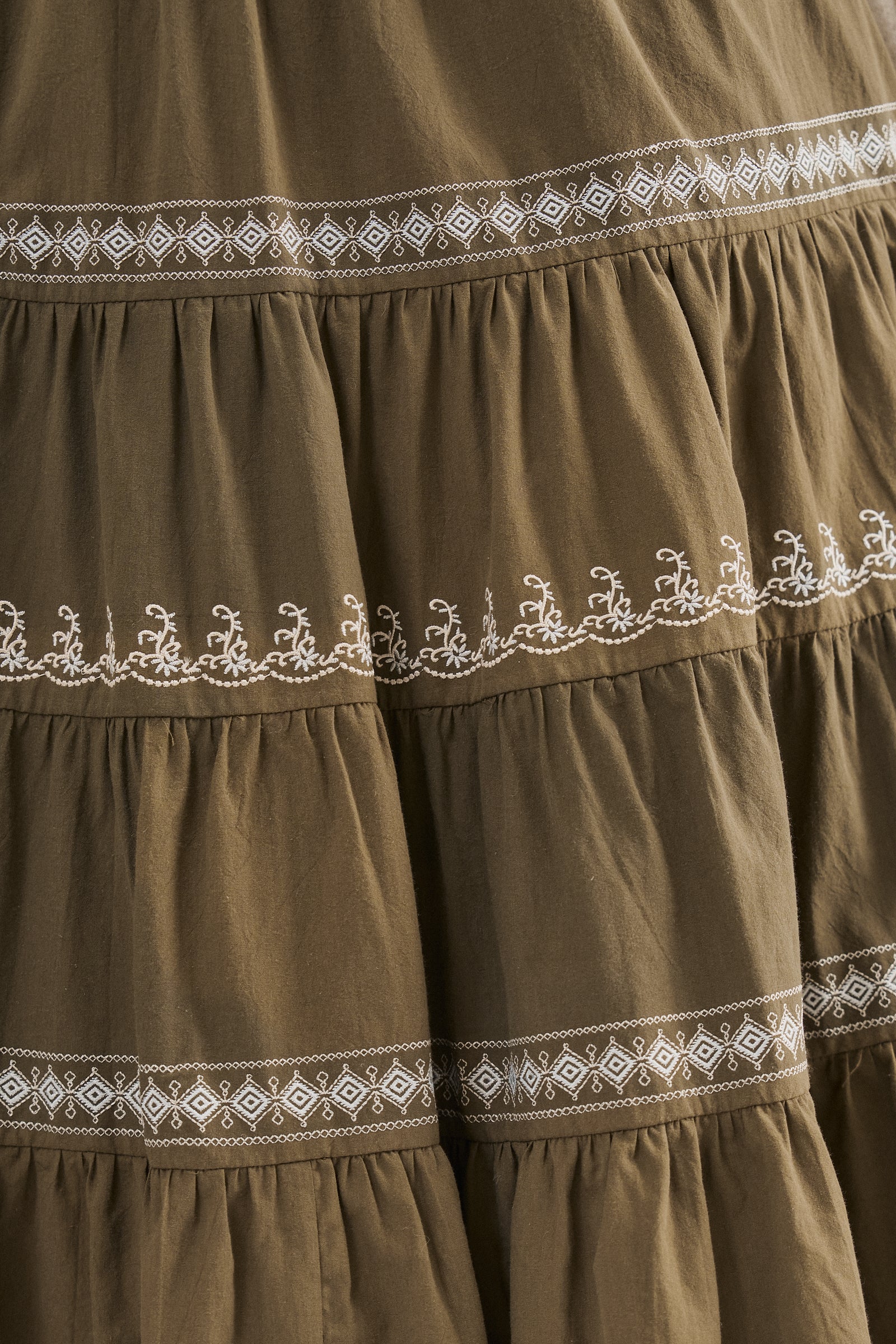 Embroidered Tiered Cotton Maxi Skirt | wholesale skirts | Urban Daizy