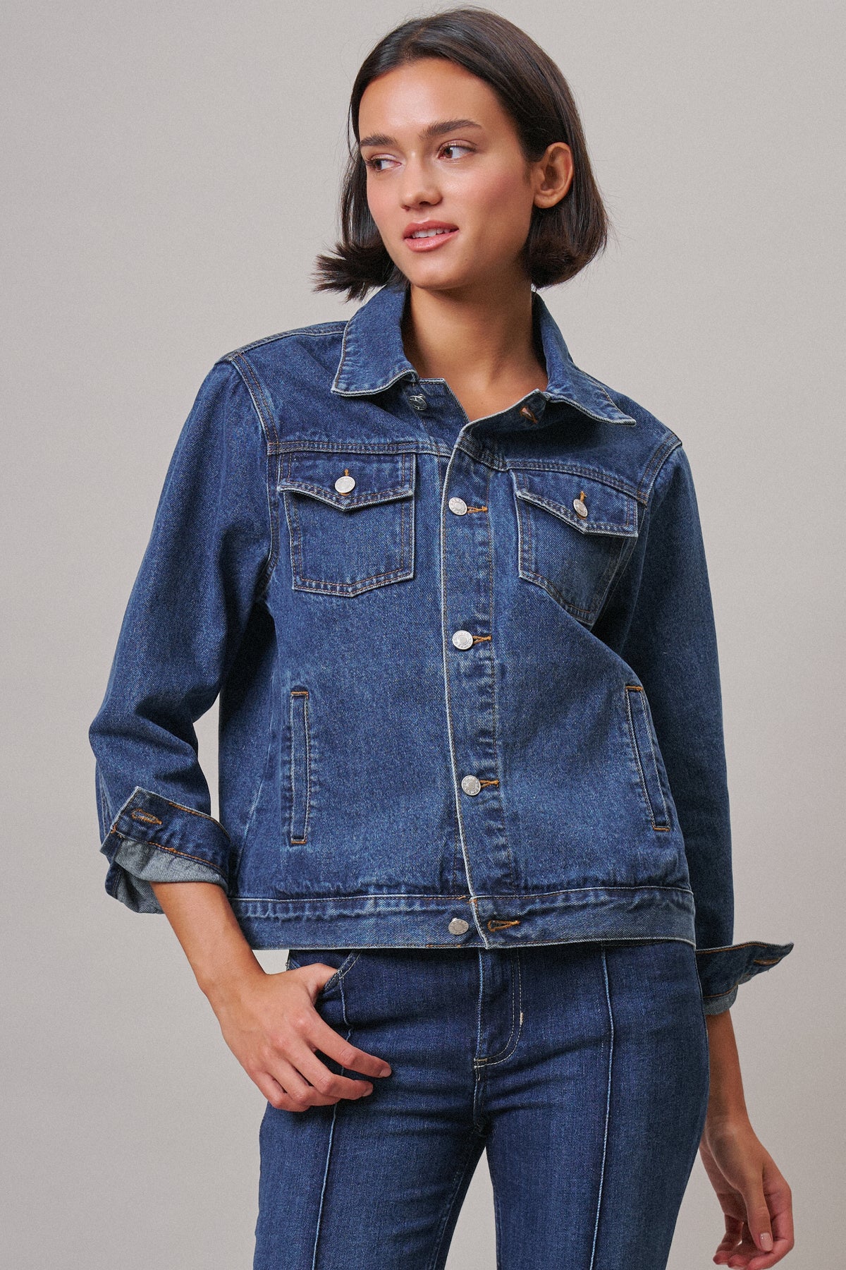 American Flag Patch Denim Trucker Jacket