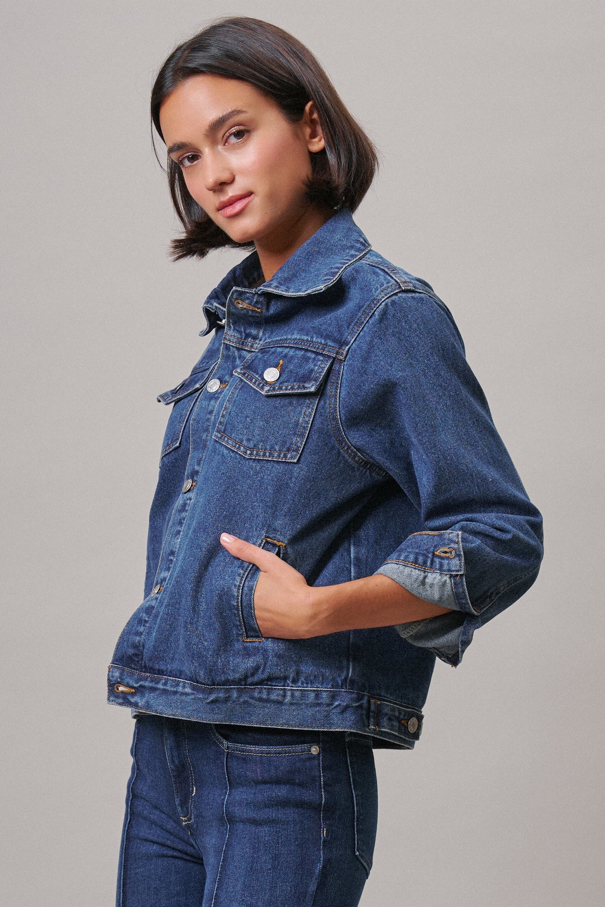 American Flag Patch Denim Trucker Jacket