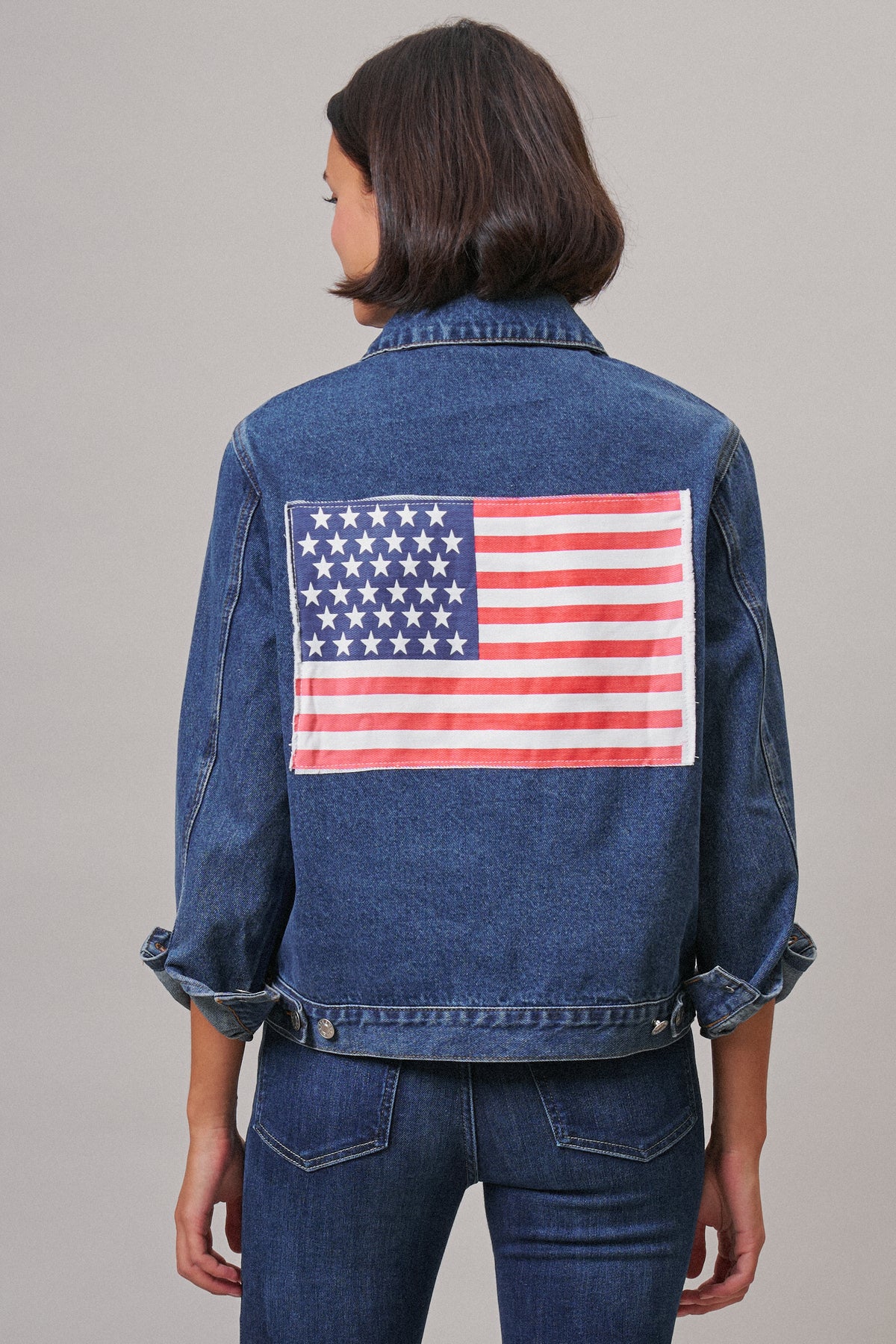 American Flag Patch Denim Trucker Jacket