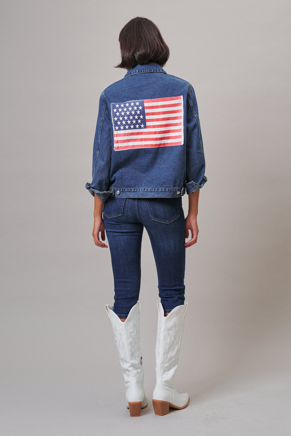 American Flag Patch Denim Trucker Jacket