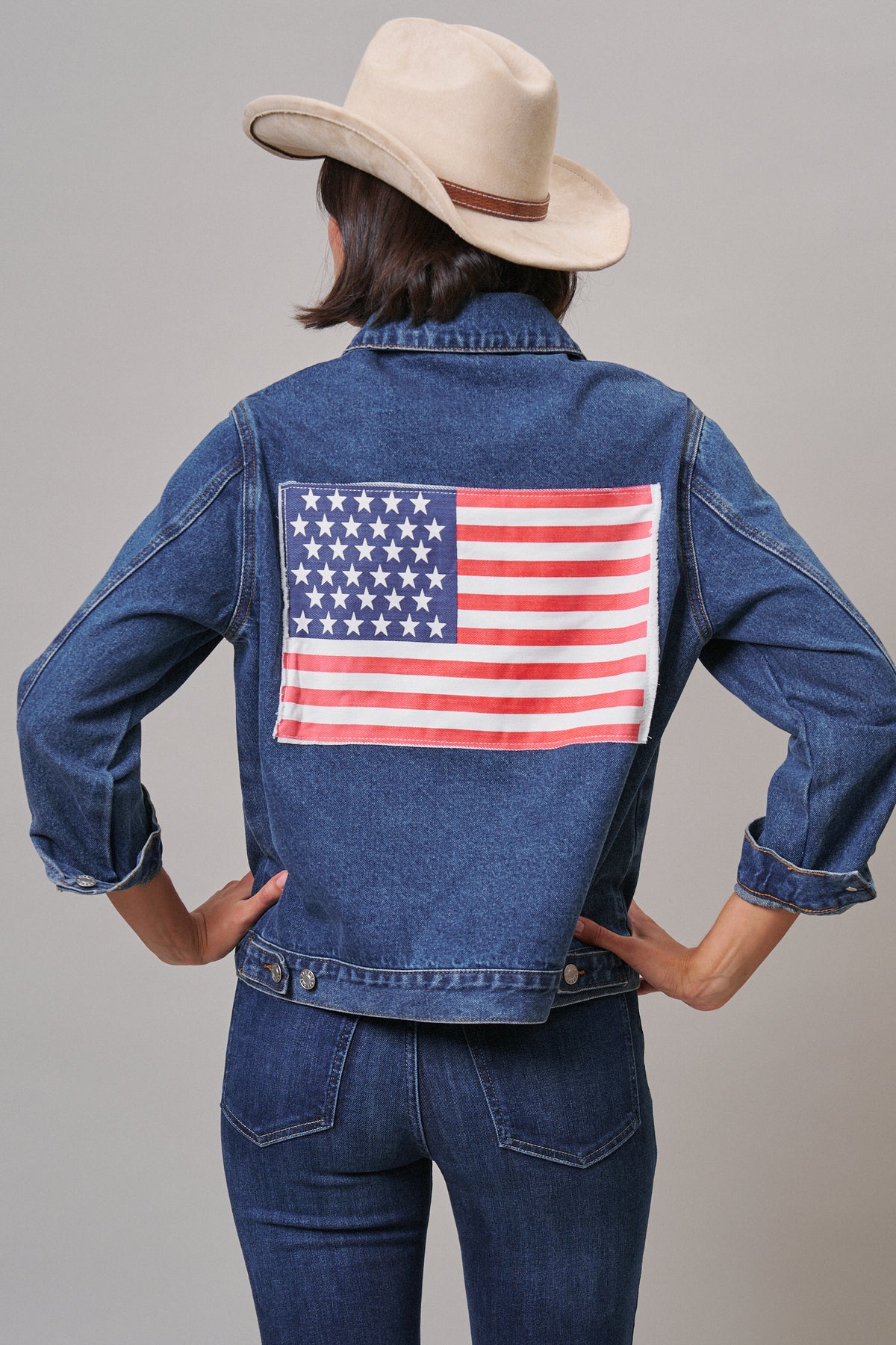 American Flag Patch Denim Trucker Jacket