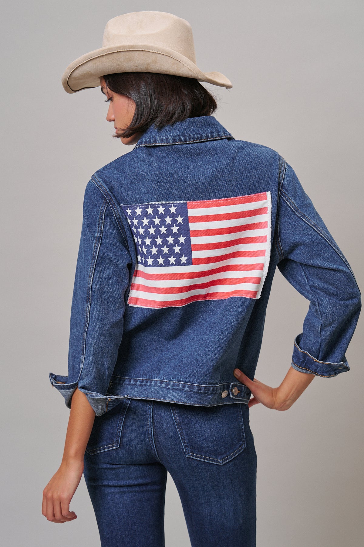 American Flag Patch Denim Trucker Jacket