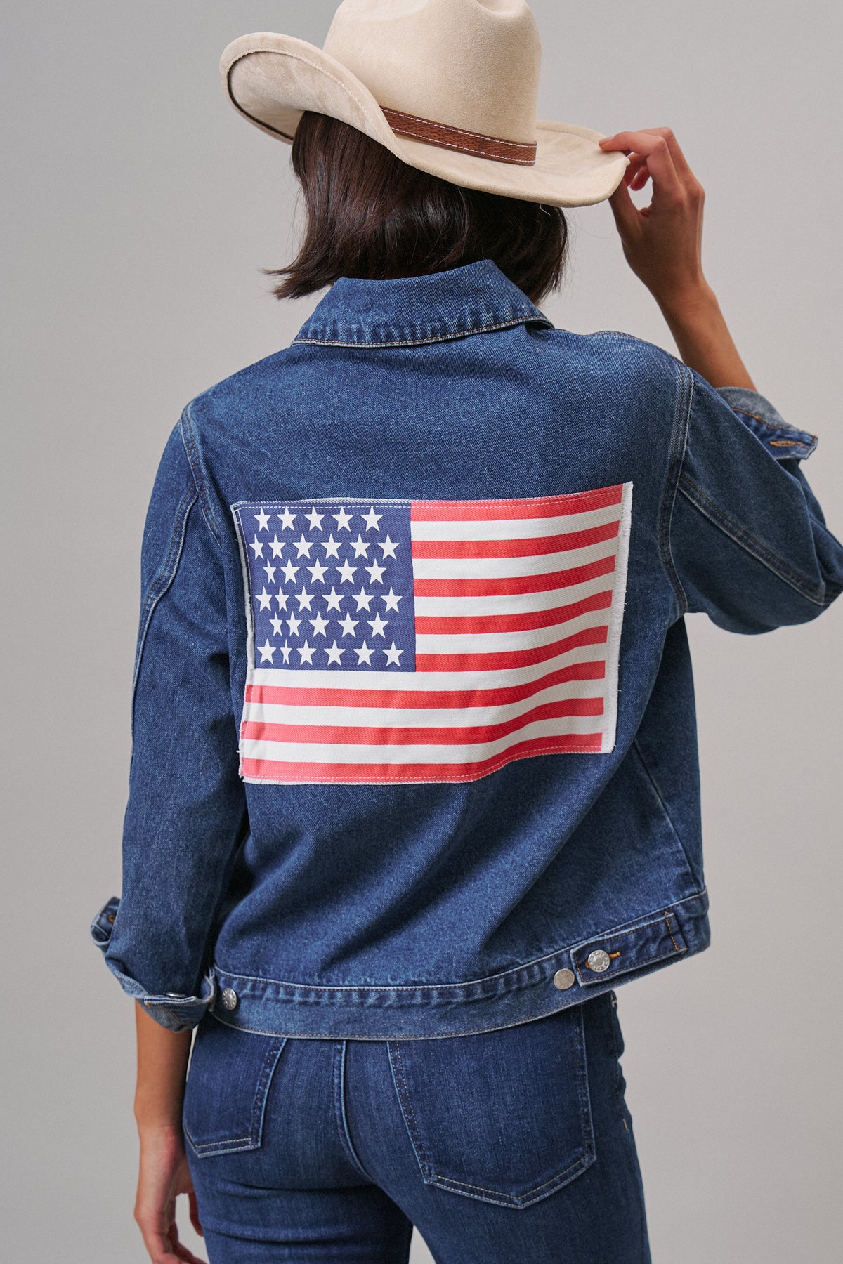 American Flag Patch Denim Trucker Jacket