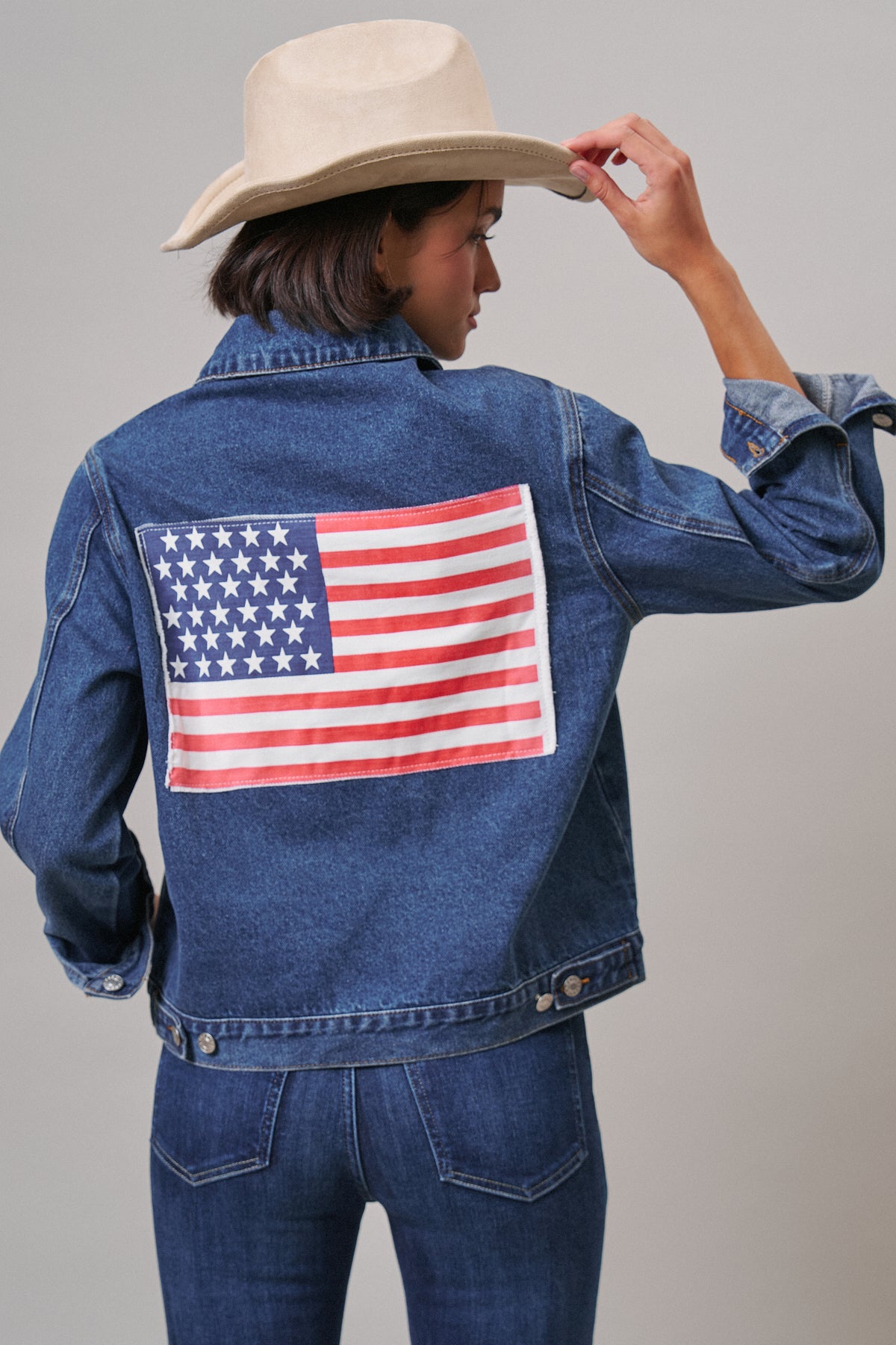 American Flag Patch Denim Trucker Jacket
