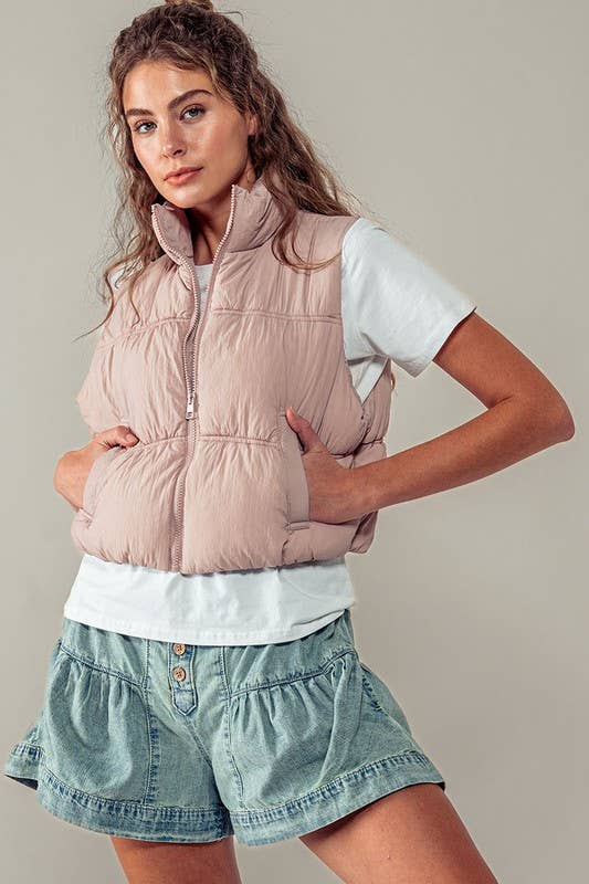 Urban Daizy QUILTED ZIP UP PUFFER VEST Black Outerwear Vest - Women's (UDZ-OT-00268) – alternate view 6