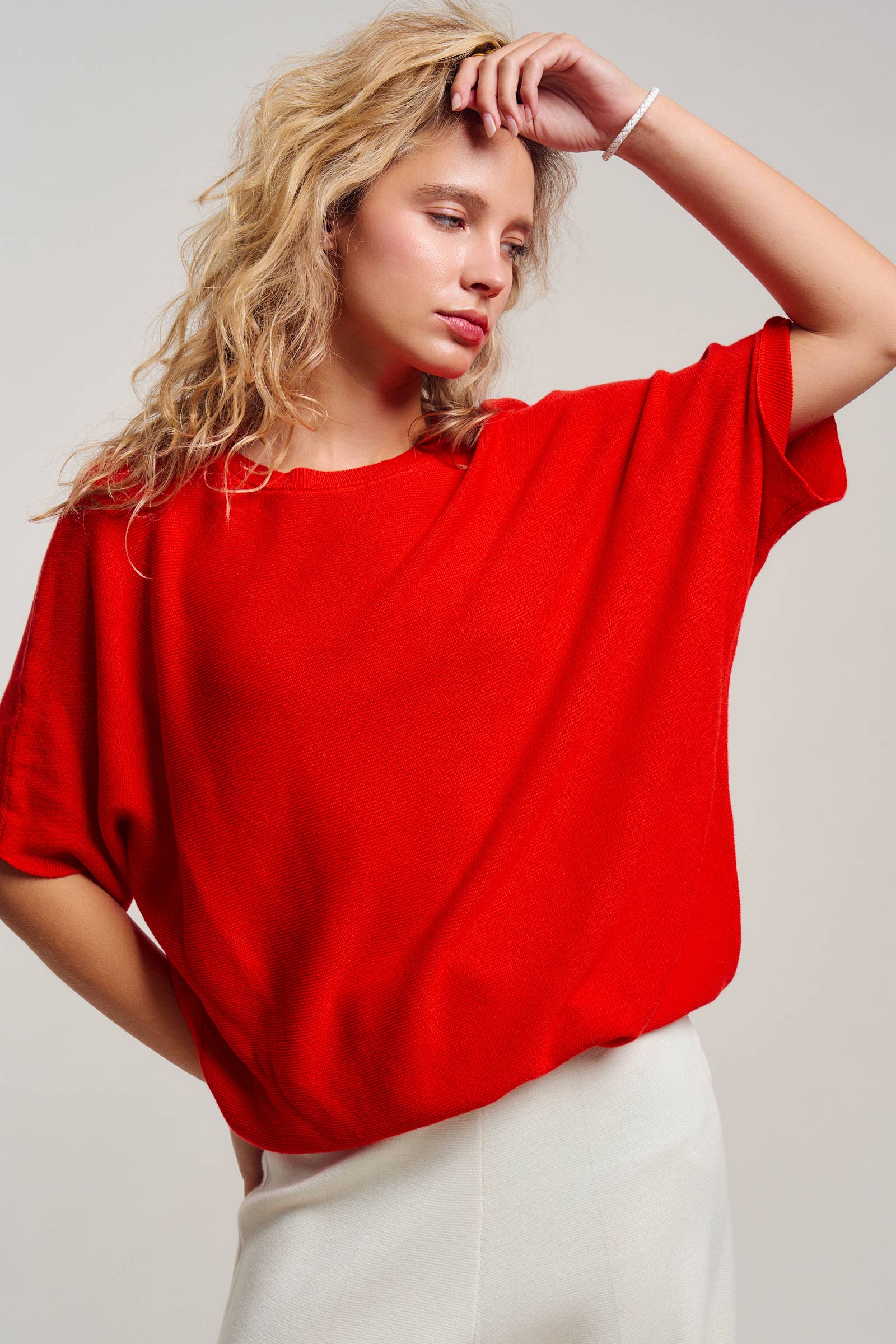 Relaxed Dolman Sleeve Knit Sweater Top