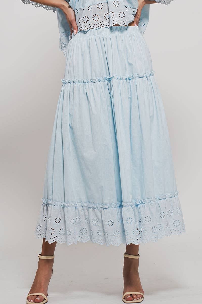 Urban Daizy Laced Eyelet Tiered Midi Skirt Lt-Blue Skirt - Women's (UDZ-SK-00108) – alternate view 26