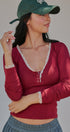 Lace Trim Slub Knit Henley Long Sleeve Top | wholesale knit top - women's | Urban Daizy