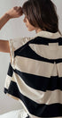 Urban Daizy Bold Striped Dolman Sleeve Polo Shirt Ivory Black Polo - Women's (UDZ-TP-00660)