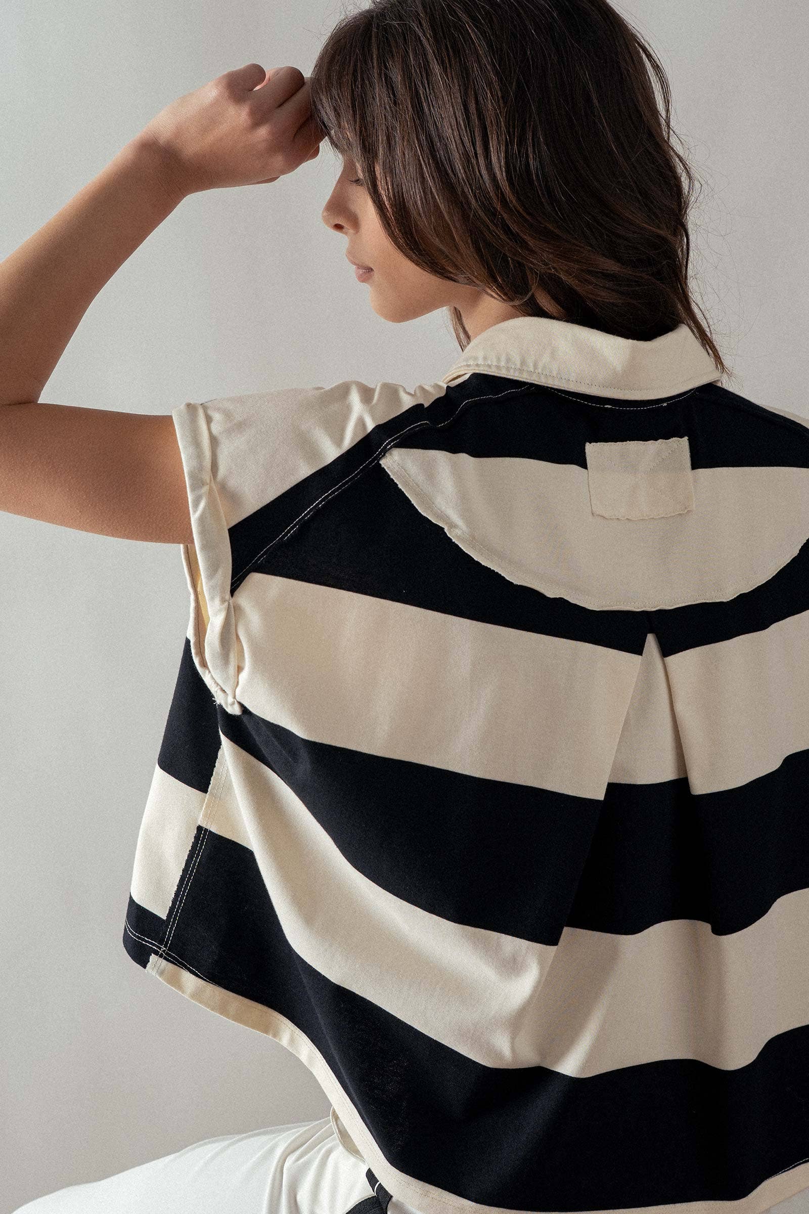 Urban Daizy Bold Striped Dolman Sleeve Polo Shirt Ivory Black Polo - Women's (UDZ-TP-00660)