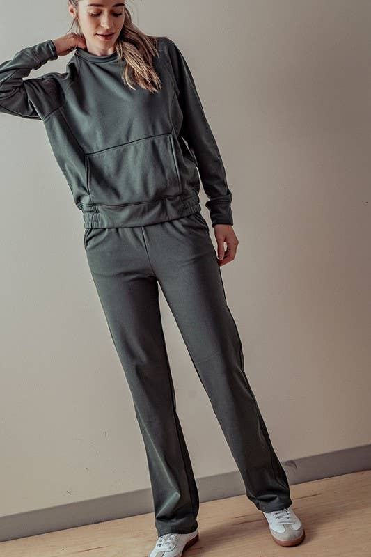 High-Waisted Wide-Leg Micro Fleece Pants