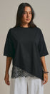 Oversized Cotton Tee with Asymmetric Lace Hem in BLACK - Women's T-Shirts & Polos | Urban Daizy