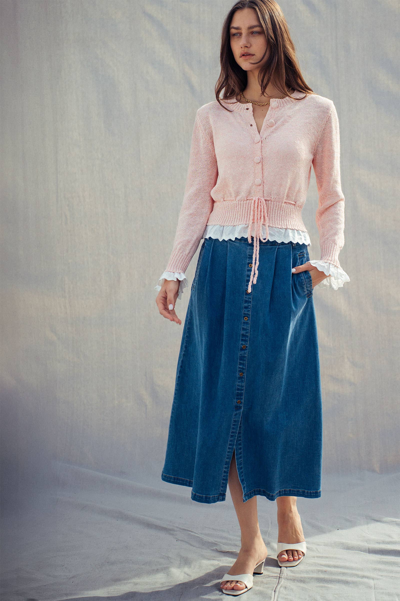 Urban Daizy Button-Front Denim Midi Skirt Denim Skirt - Women's (UDZ-SK-00176) – alternate view 7