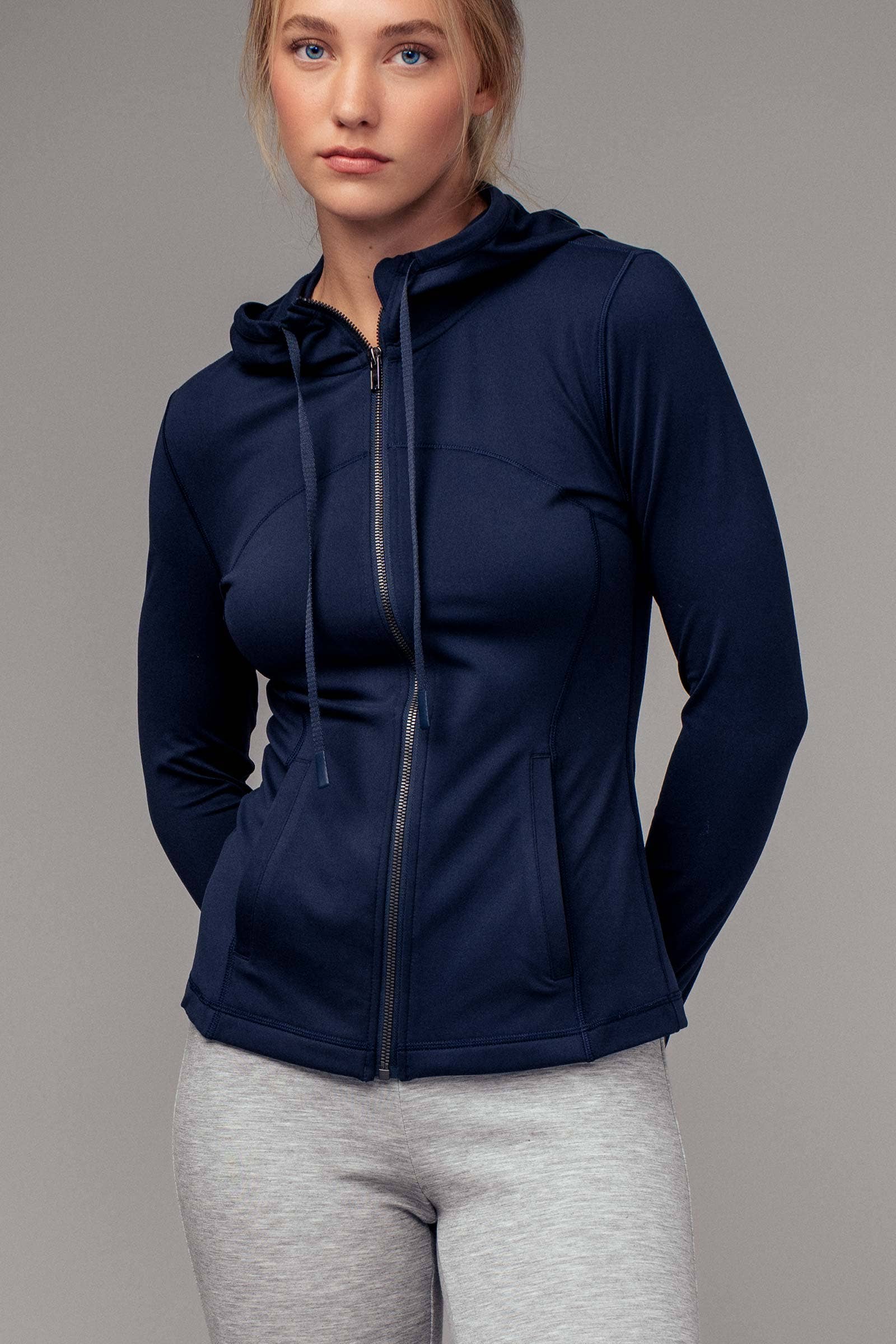 Sculpted Seam Thumbhole Zip Up Active Hoodie