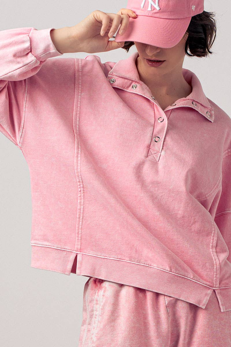 Vintage Wash Snap-Front Sweatshirt