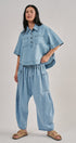 Washed Utility Half-Placket Cropped Shirt in CHAMBRAY - Women's Shirts & Blouses | Urban Daizy