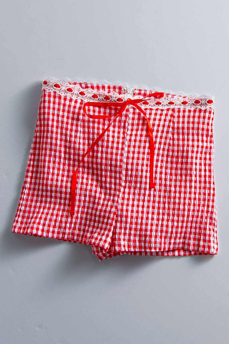 Urban Daizy Gingham Scallop Trim Shorts Brown Shorts - Women's (UDZ-PT-00474) – alternate view 26