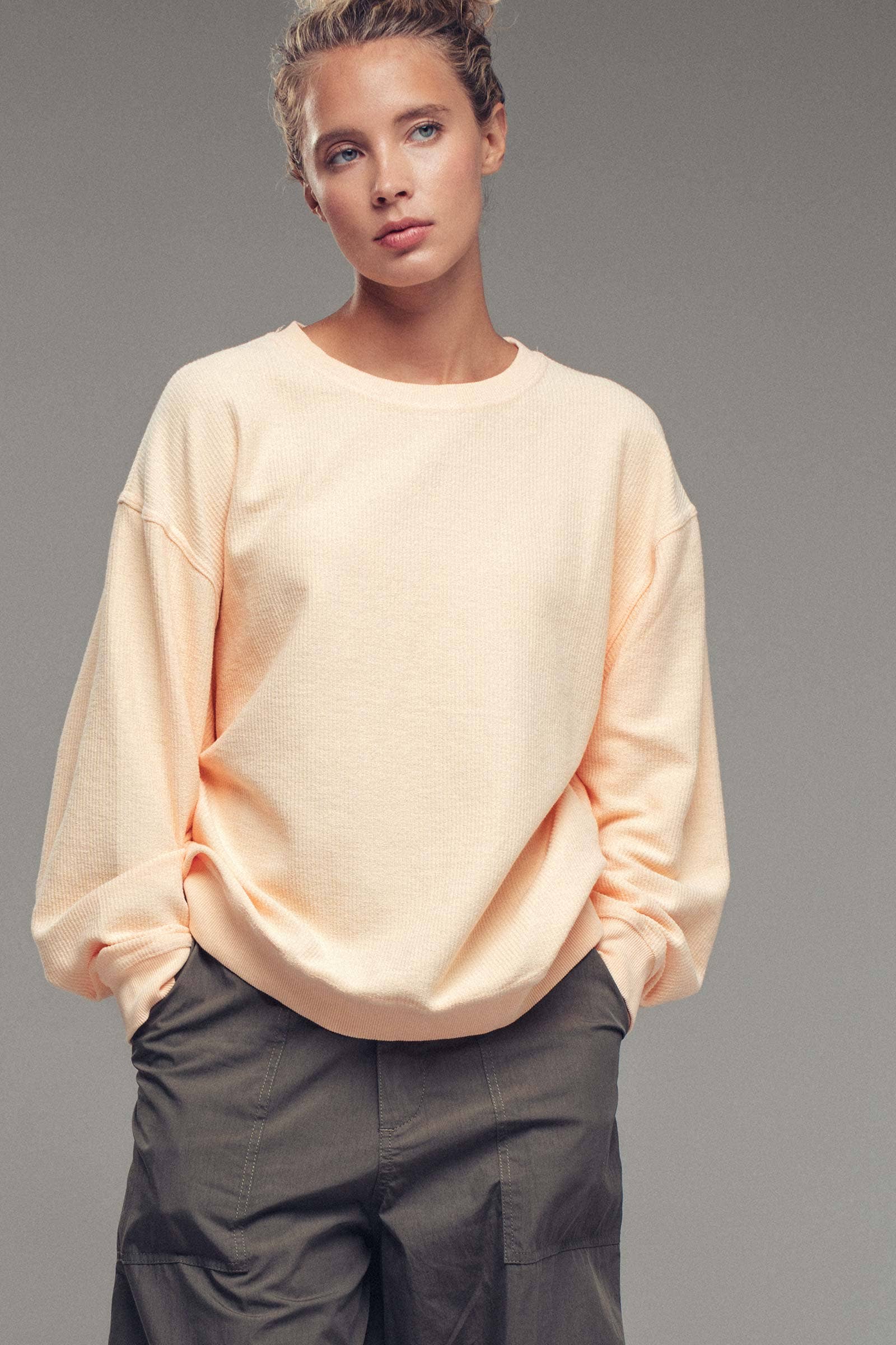 Urban Daizy Oversized Vintage Wash Ribbed Cotton Sweater Charcoal Sweatshirt - Women's (UDZ-KN-00544) – alternate view 2