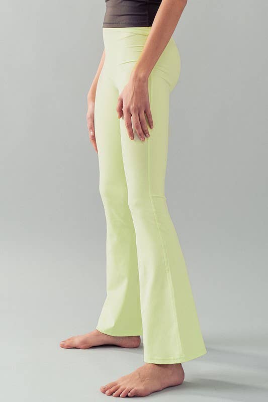 Urban Daizy High Rise Stretchy Flare Leggings Lime-Cream Athletic Lounge Leggings - Women's (UDZ-PT-00159) – alternate view 2